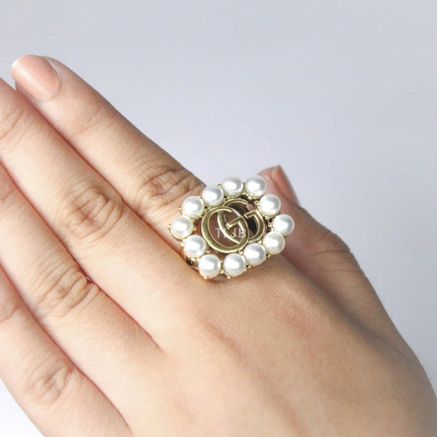 Double G Pearl Antique Ring