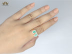 Alphabet V green malachite ring