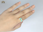 Alphabet V green malachite ring