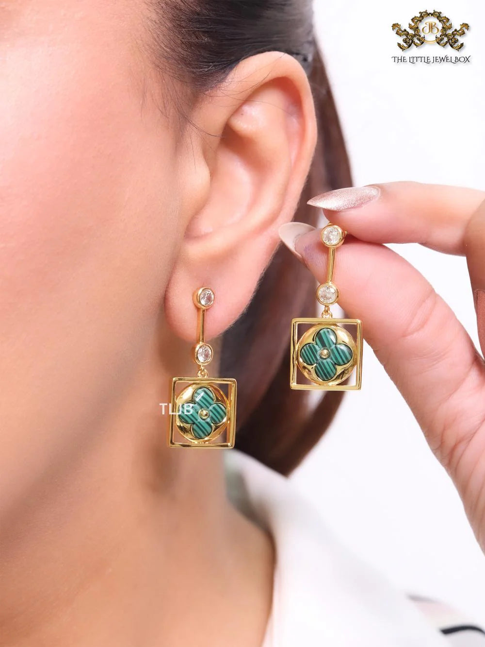 Green clover and cz dangles