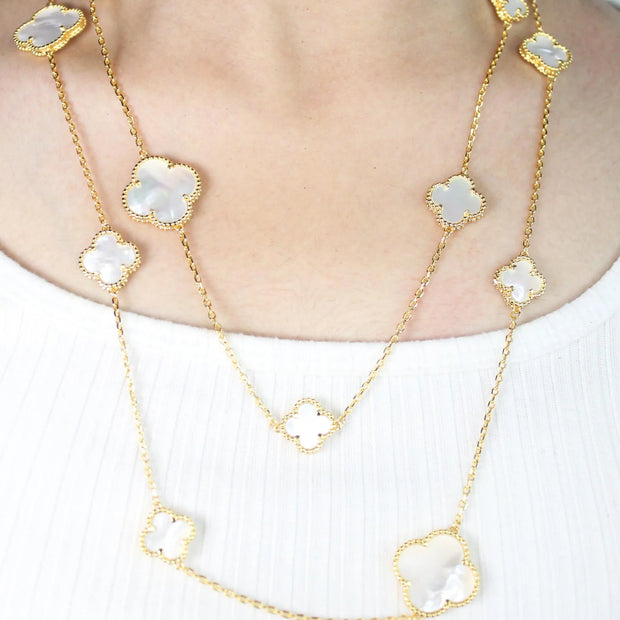 Alphabet VC White clover long chain necklace 48 inches