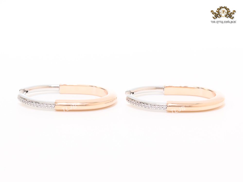 Alphabet T & Co. dual tone rose gold and cz oval hoops