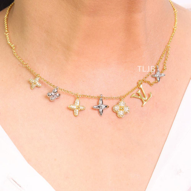 Alphabet L CZ charms gold and platinum chain