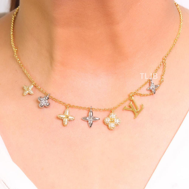Alphabet L CZ charms gold and platinum chain