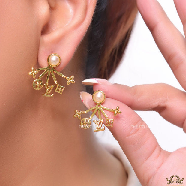 Gold plated detachable pearl tops earrings with various charms