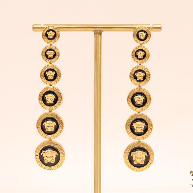 Golden and black long Medusa dangles
