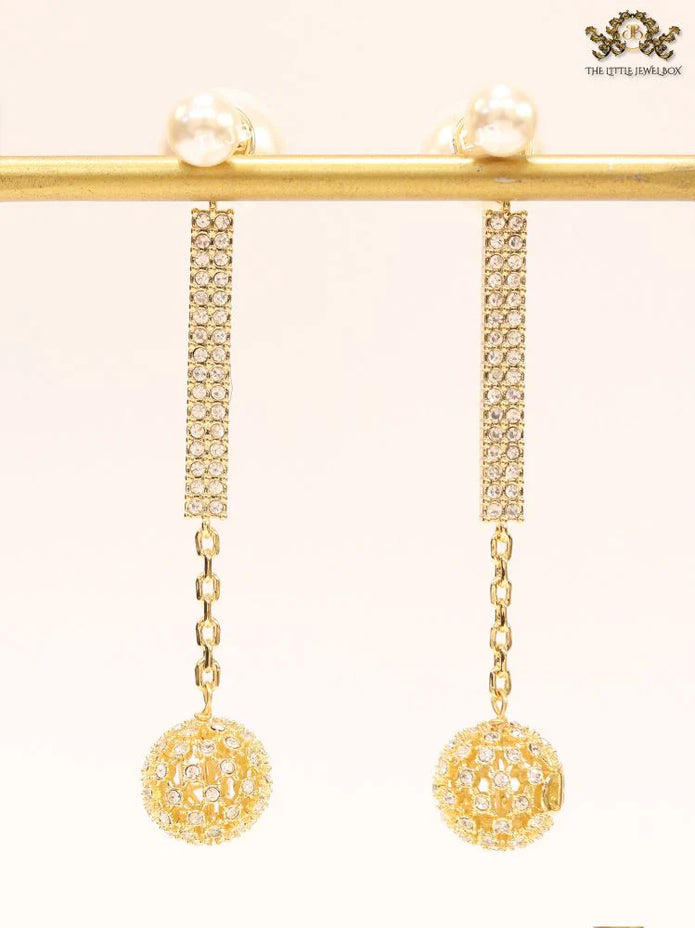 Pearl and cz alphabet long chain bomber style dangles