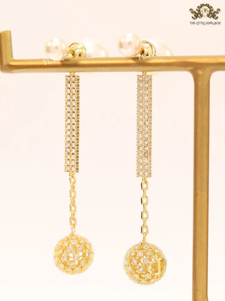 Pearl and cz alphabet long chain bomber style dangles