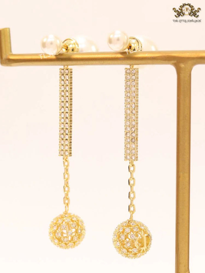 Pearl and cz alphabet long chain bomber style dangles