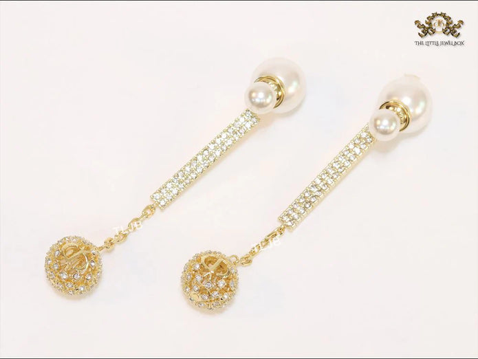 Pearl and cz alphabet long chain bomber style dangles