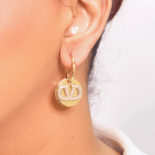 Alphabet V CZ studded earrings