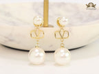 Double pearl and alphabet V dangles
