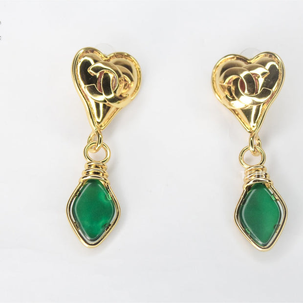 Double C Emerald Heart Drops earrings