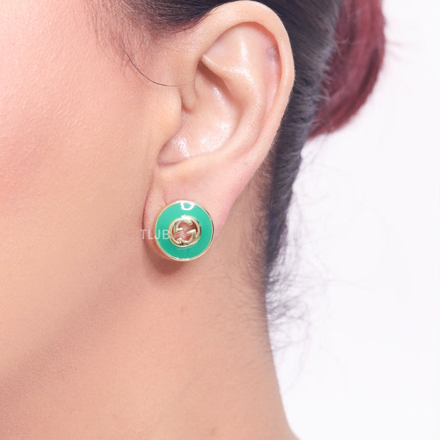 Double G green enamel studs