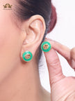 Double G green enamel studs
