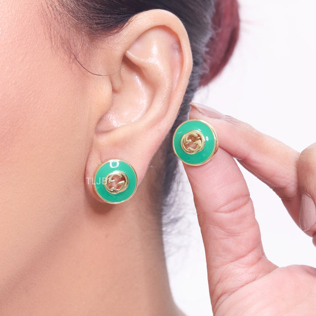 Double G green enamel studs