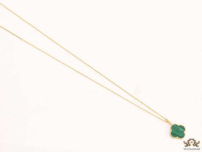 Malachite green clover pendant in gold plated chain