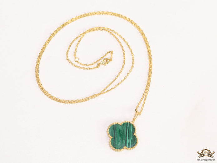 Malachite green clover pendant in gold plated chain