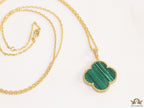 Malachite green clover pendant in gold plated chain