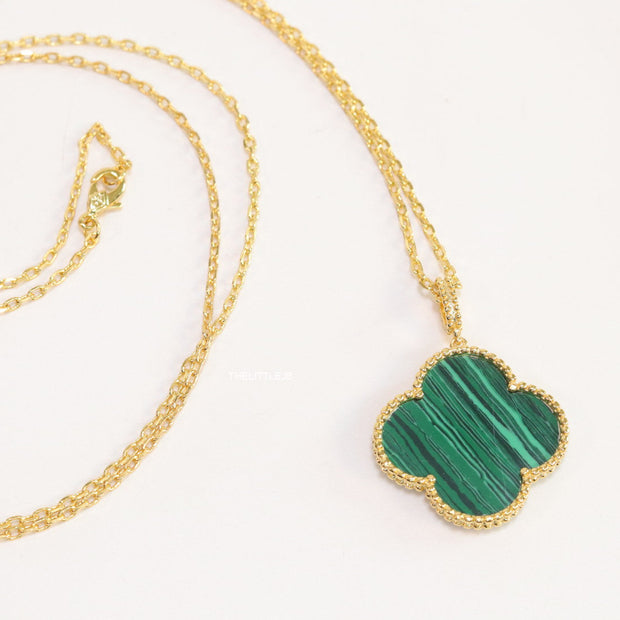 Malachite green clover pendant in gold plated chain