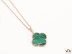 Malachite green clover pendant in rose gold plated chain