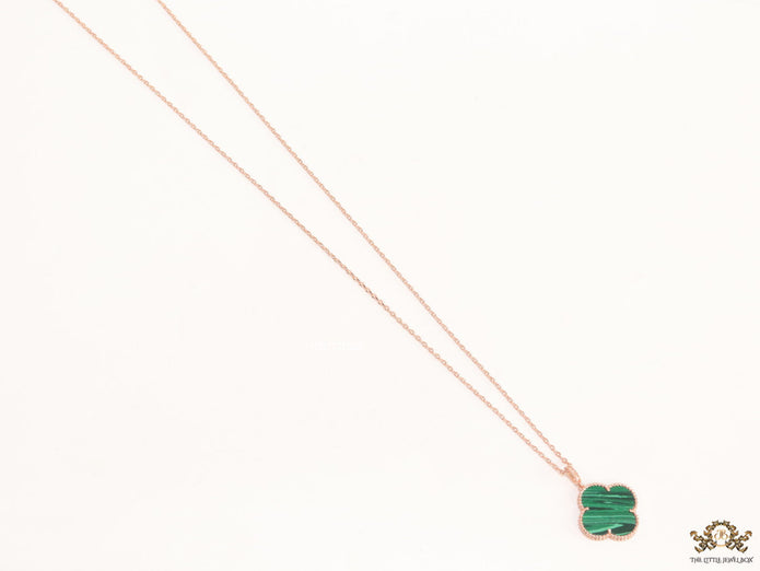 Malachite green clover pendant in rose gold plated chain