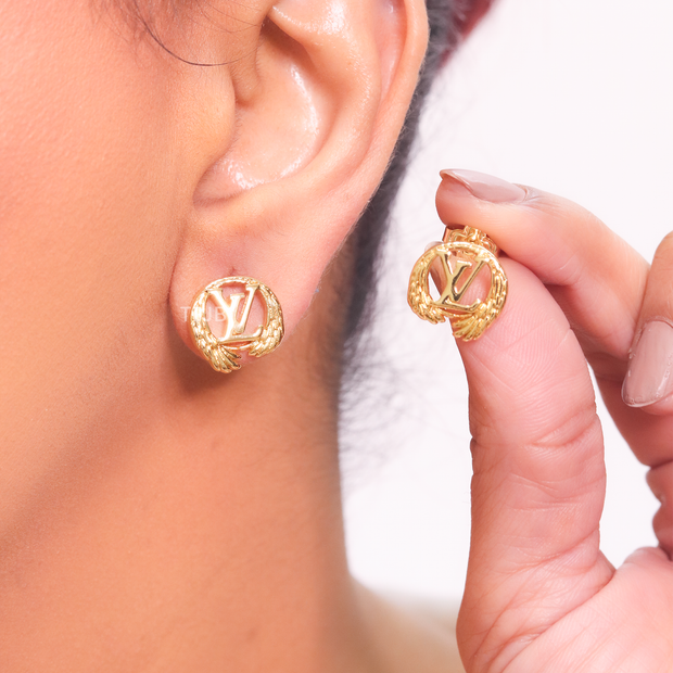 Alphabet L & V cz studs