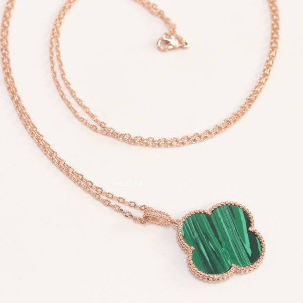 Malachite green clover pendant in rose gold plated chain