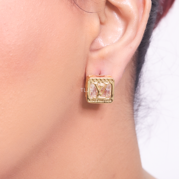 Alphabet V square studs