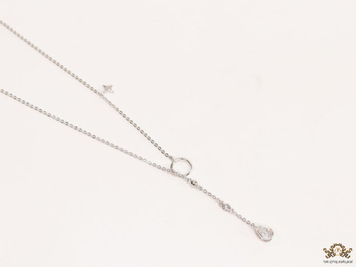 Platinum knot necklace with cz drop and small charms