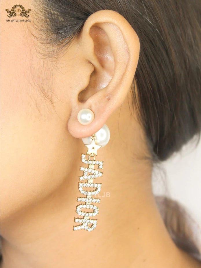 Alphabet D Pearl Bomber with cz antique motif
