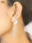 Alphabet D Pearl Bomber with cz antique motif