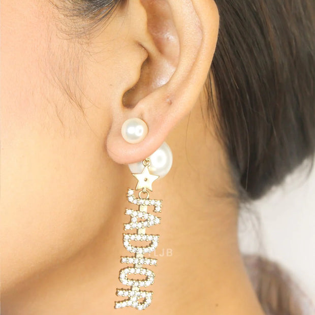 Alphabet D Pearl Bomber with cz antique motif