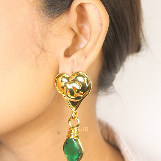 Double C Emerald Heart Drops earrings