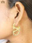 Alphabet V pearl studded open hoop
