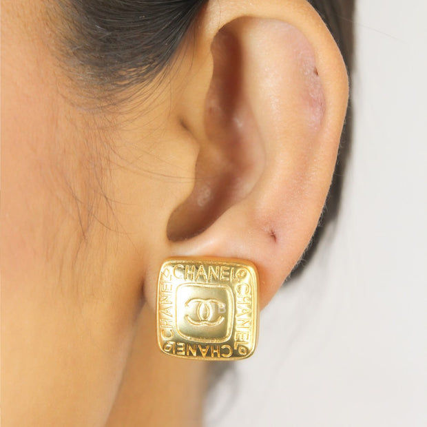 Double C Gold Square Studs