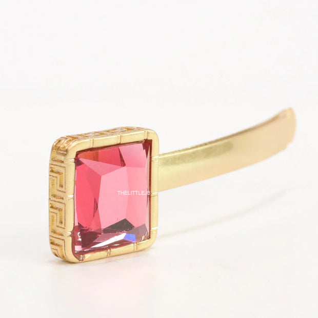 Gold-Plated Hair Pin with Ruby Pink Stone