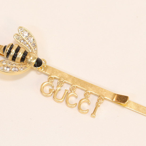 Gold-Plated, black and gold stripe bee hair pin with alphabet charms