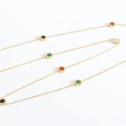 Alphabet BVL Golden chain necklace with multi coloured roman numeral discs