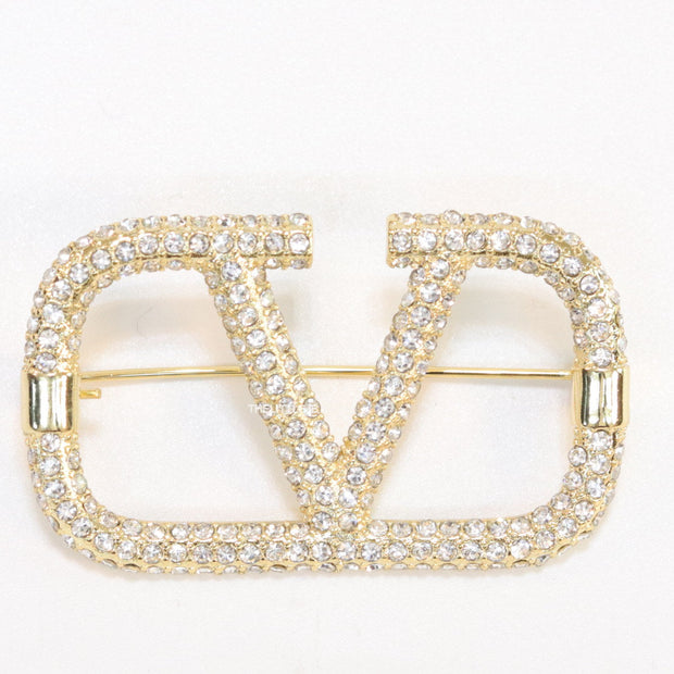 Alphabet V CZ Gold Brooch