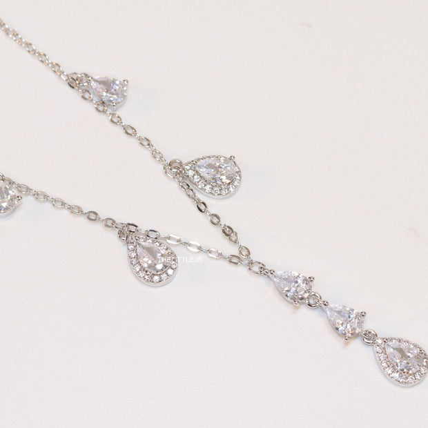 Platinum plated cz drop necklace