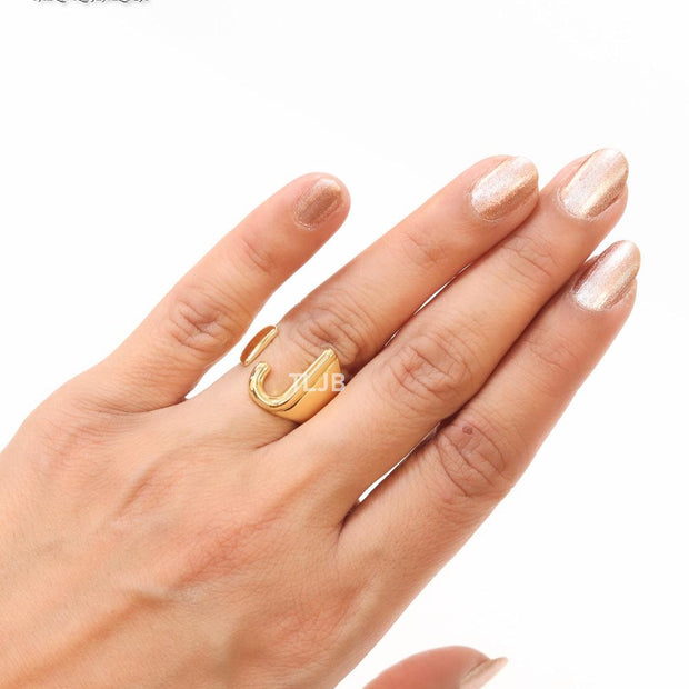 Alphabet Gold Bold Ring - J