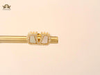 Alphabet V white mop earrings