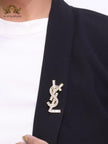 Golden alphabet brooch with cz baguettes