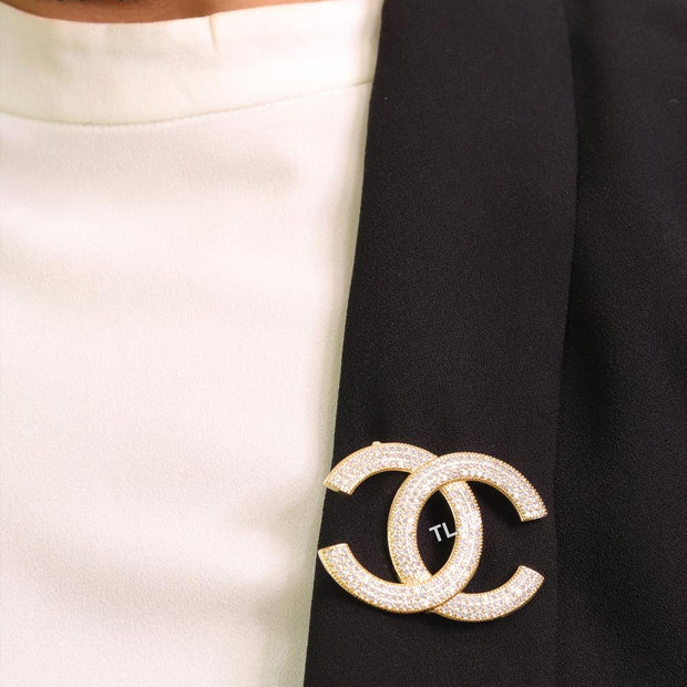 Gold plated twin C brooch with cz