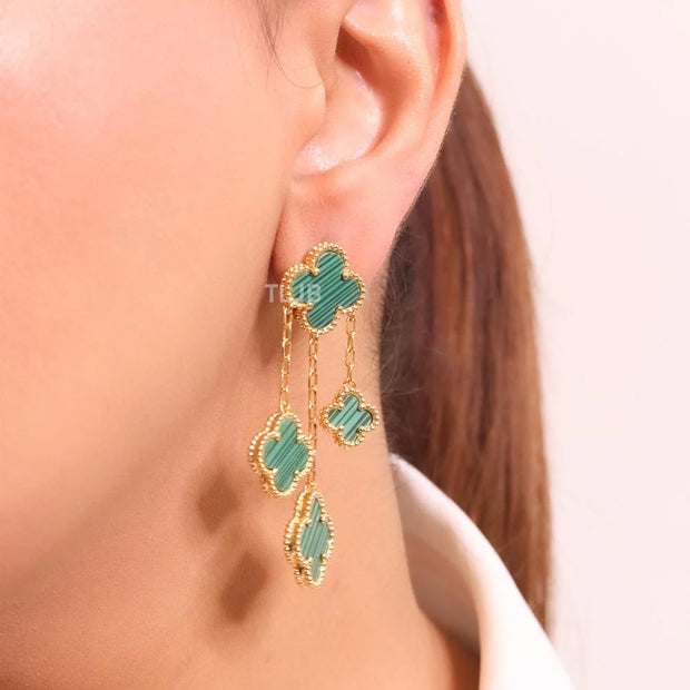 Green Malachite Clover Danglers 4 petals