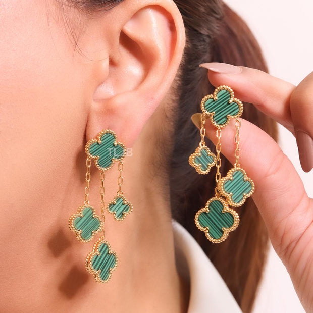 Green Malachite Clover Danglers 4 petals