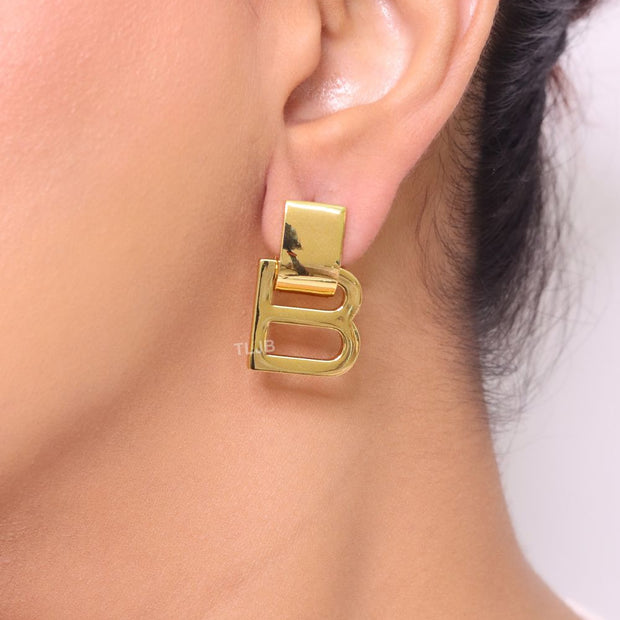 Alphabet B gold earrings