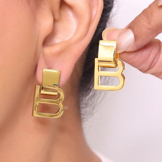 Alphabet B gold earrings
