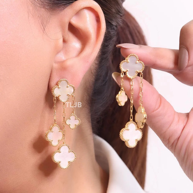 White MOP Clover danglers 4 petals